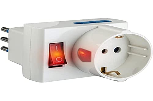 Poly Pool Pp2380 Adattatore Salvaspazio Spina 10 A Piccola Con 3 Prese Fuori Asse E Interruttore Luminoso Bianco