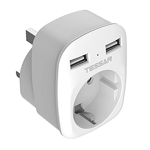 Tessan Adattatore Presa Inglese, Adattatore Spina Inglese Con 2 Usb, Adattatore Uk Per Gran Bretagna, Qatar, Irlanda, Gambia, Adattatore Prese Inglesi