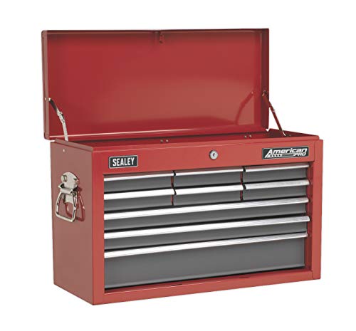 Sealey Topchest, 9 Cassetti Con Runners Cuscinetto A Sfere, Colore: Rosso/Grigio