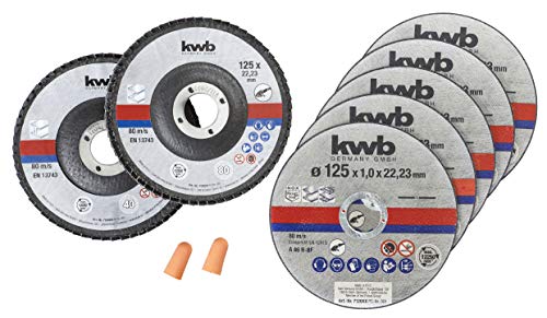 Kwb 712052 - Disco Diamantato Sottile Per Smerigliatrice Angolare, 125 Mm, Disco Flessibile Per Acciaio Inox In Scatola Con Tappi Per Le Orecchie E Di