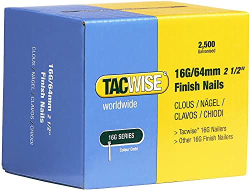 Tacwise 0301 Chiodi Di Finitura Galvanizzati Tipo 16G / 64 Mm Chiodi Finitura Zincata, Confezione Da 2500