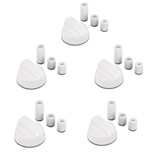 Dl-Pro Set Di 5 Manopole Universali Ø 42 Mm, Manopole Girevoli Con Adattatori Da 6 Mm E 8 Mm, Per Quasi Tutti I Fornelli, Fornelli A Gas (Bianco)