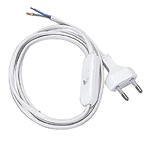 Poly Pool - Pp0372Q Cavo Abat Jour Bipolare Bianco 1,5 Mt - Cavo Con Interruttore 2 Ampere E Spina 2,5 Ampere - Cavo Abat Jour Bipolare Sicuro Made In