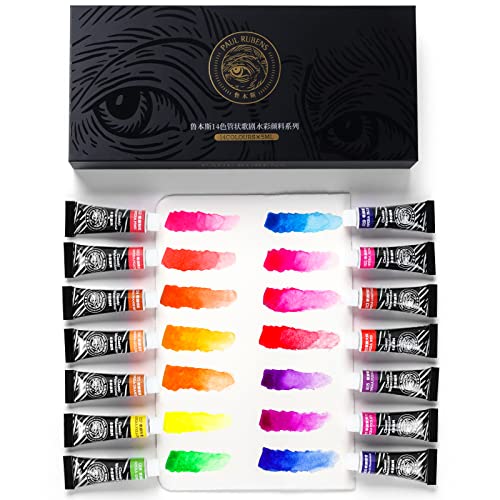 Paul Rubens Set Di Colori Ad Acquerello, 14 Colori Neon X 5 Ml, Tubetti Di Acquerello Opera, Ad Alta Pigmentazione E Non Tossici, Ideali Per Fumetti,