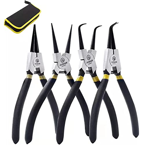 Pinze Per Anelli Di Sicurezza,Set 4 X 175 Mm,Snap Ring Pliers Seeger, Maniglie Antiscivolo,Con Borsa Di Tela
