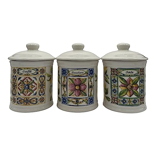 Gicos Import Export Srl Tris Set 3 Pz Barattoli In Ceramica 12 * 15 Cm Sale Zucchero Caffè Terra E Sole Taw-828447