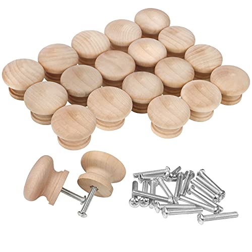 Belle Vous Pomelli Legno Grezzo Rotondi Con Viti (20 Pomoli Legno Grezzo) - 3,4 X 2,5 Cm - Maniglia Per Mobili Legno Di Betulla Naturale - Pomelli Per