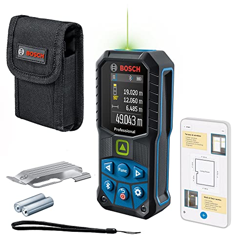 Bosch Professional Distanziometro Laser Glm 50-27 Cg, Gancio Cintura, Laser Verde, Campo Misura 50 M, Robusto, Ip65, Trasferimento Bluetooth, 2 Batter