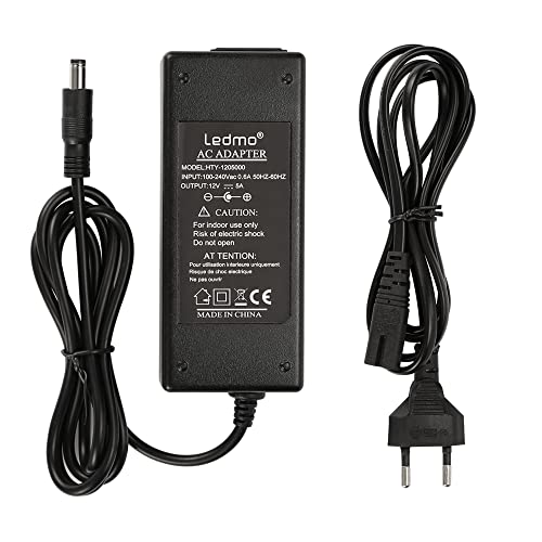 Ledmo 12V 5A Alimentatore Trasformatore 60W, Alimentatori 12V 60W Per Spina Di Alimentazione 12V Per Notebook, Striscia Led, Schermo Tft-Lcd, Radio, N