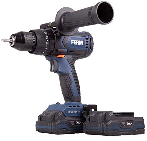Ferm Trapano Avvitatore Con Percussione 20V - 3 Funzioni: Foratura, Trapano A Percussione E Avvitatura. Brushless. Include 2 Batterie 2.0Ah, Caricabat