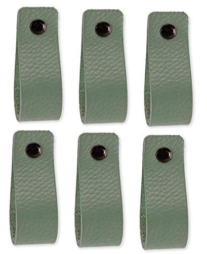 Brute Strength - Maniglie In Pelle Per Mobili - Verde Pallido - 6 Pezzi - 16,5 X 2,5 Cm - Maniglia Per Mobili, Maniglia Per Porte Per Cucina, Bagno, A