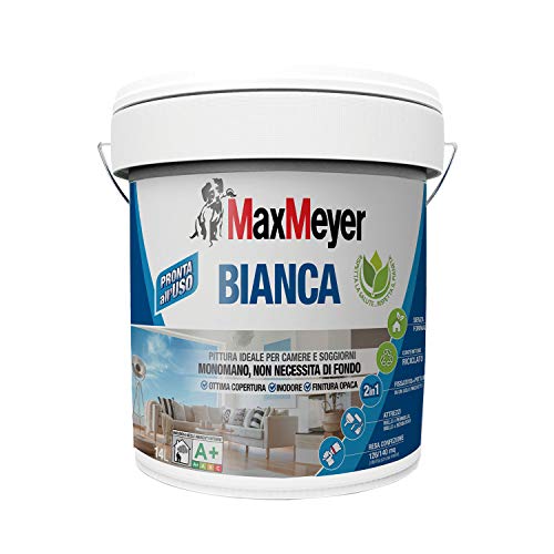 Maxmeyer Pittura Per Interni Bianca Lavabile Monomano, 2 In 1: Fissativo E Pittura, Per Camere E Soggiorni 14 L