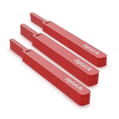 Digitallife Reusable Cable Straps Ties - Adjustable, Hook & Loop For Cables Organization & Management - Red, 30Pcs, 160 X 12Mm