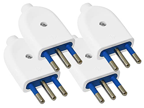 4 Pezzi Spina Elettrica, Spina 2P+T 250V, Spina Italiana Piatta (Spina Piccola 10A, Bianco)