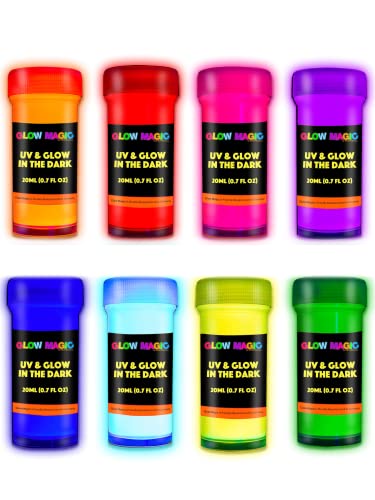Individuall Glow In The Dark Paint - Set Di 8 Vernici Acriliche Riflettenti Da 20 Ml Per Uso Esterno Ed Interno Su Tela, Pareti E Pittura Ornamentale,