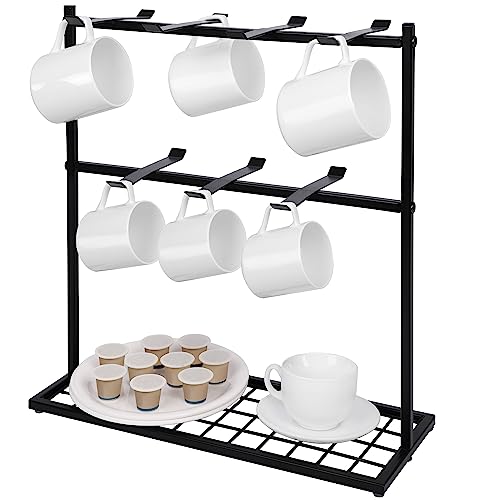 Belle Vous Porta Tazze Da Caffè Con Base Di Appoggio - 40 X 15 X 41 Cm - Porta Tazzine/Tazze Con 14 Ganci - Organizer Tazzine Caffè In Metallo A 2 Liv