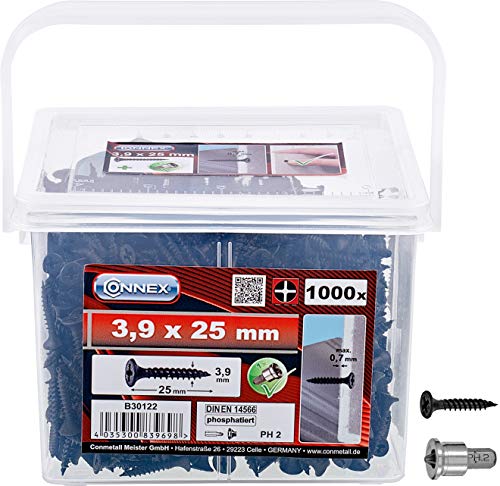 Connex B30122 Dry Wall Scr. Fine Thr. 3,9X25, Nero, 3,9 X 25 Mm (1000 Stück)