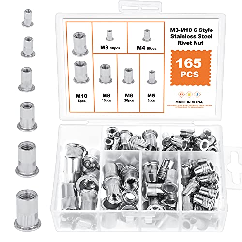 Hseamall Rivetto A Testa Piatta In Acciaio Inossidabile Rivetto A Testa Piatta Nutsert Cap Assortimento M3 M4 M5 M6 M8 M10 165Pcs