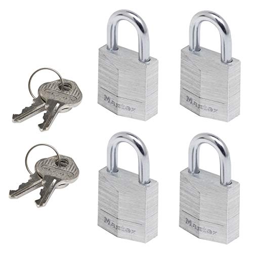 Master Lock 9120Eurqnopcc Mini Lucchetto, Chiave, Set Di 4, Pacco Famiglia, Ottimo Per Valigia E Armadietto, Argento/Alluminio, Piccolo