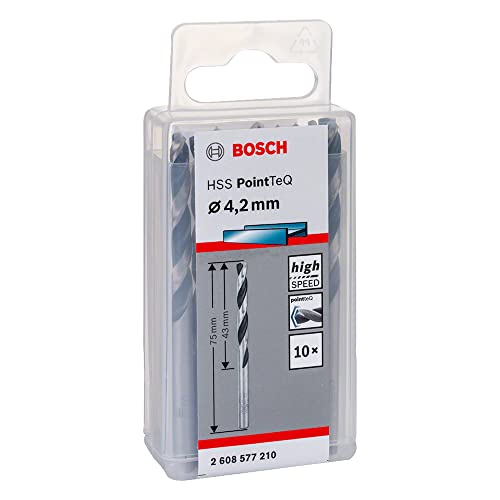 Bosch Accessories 2608577210 Hss Pointteq (4,2 X 43 X 75 Mm) - Set Da 10 Pezzi Di Punte Elicoidali Per Trapano Per Metallo, Acciaio, Fusione O Plastic