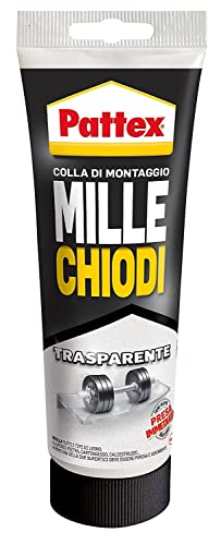 Pattex Millechiodi Trasparente, Adesivo Di Montaggio A Base Acqua Con Presa Immediata, Adesivo Trasparente Preciso Per Metallo, Legno E Altro, 1X200G