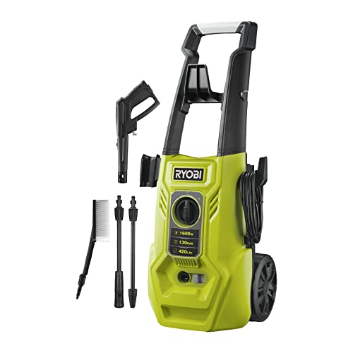 Ryobi Ry130Pwa Idropulitrice 1600W 130 Bar, Batteria Non Inclusa, Batteria 18V One+ Non Inclusa, Leggera E Compatta, Con Maniglia Per Il Trasporto, Po
