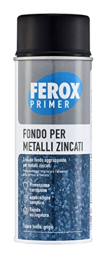 Ferox Fondo Per Metalli Zincati 400 Ml, Aggrappante Per Verniciatura, Colore Grigio, Primer Superfici Interno/Esterno, Rapida Essicazione, Lunga Durat