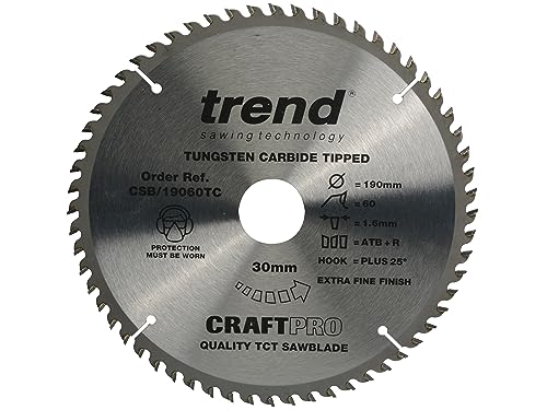 Trend Lama Per Sega Circolare Craftpro Thin Kerf Tct, Diametro 190 Mm X 60 Denti X Foro 30 Mm, Punta In Carburo Di Tungsteno, Csb/19060Tc