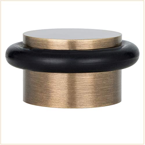 Evi Herrajes | Fermaporta Adesivo | 20 X 28 Mm | Base Filettata | Gomma Nera Di Silicone Naturale | Ottone Finitura Pelle Invecchiata | Fissaggio Semp
