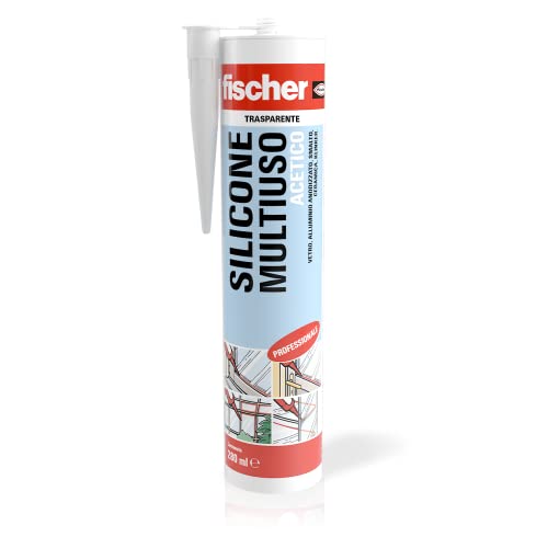 Fischer Silicone Acetico Multiuso Sam 280 Trasparente, Sigillante Antimuffa Per Vetro, Alluminio, Smalto, Ceramica, Adatto Per Bagno E Cucina, 9351