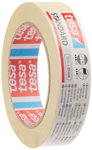 Tesa Nastro Per Mascheratura Standard, Nastro In Carta Per Mascheratura, Rimozione Senza Residui Per 2 Giorni, Senza Solventi, 50 M X 25 Mm
