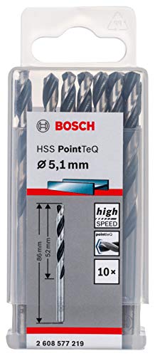 Bosch Accessories 2608577219 Hss Pointteq (5,1 X 52 X 86 Mm) - Set Da 10 Pezzi Di Punte Elicoidali Per Trapano Per Metallo, Acciaio, Fusione O Plastic