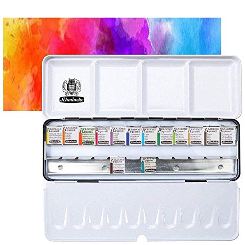 Schmincke Accademia, Scatola Di Colori Ad Acquerello, Assortimento Base 14 X 1/2 Ciotole + Spazio Per 10 Altre 1/2 Ciotole