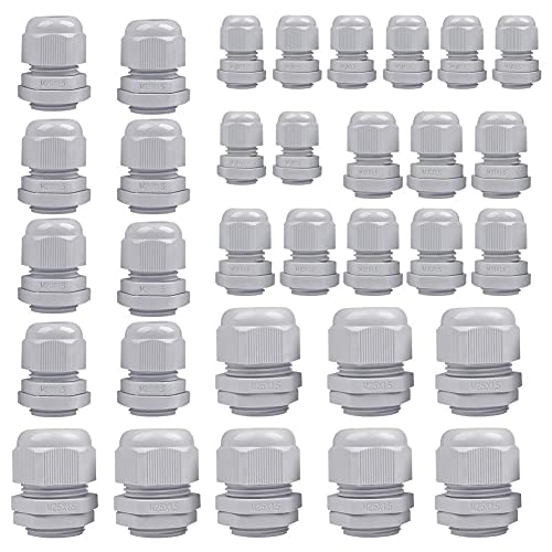 Cyh Pressacavi Elettrici Impermeabili, 32 Pezzi Connettori Per Cavi, Pressacavo Elettrico Regolabile 3-15Mm Ip68 Pressacavi, M12, M16, M20, M25, Grigi