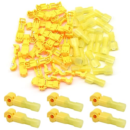Ceeysee 60 Pezzi T-Tap Filo Connettori Elettrici T-Tap Morsetti Elettrici Rapidi Nylon Connettori Cavi Elettrici Kit – Per Cavi Da 4 Mm²(Giallo/Ynxjy)