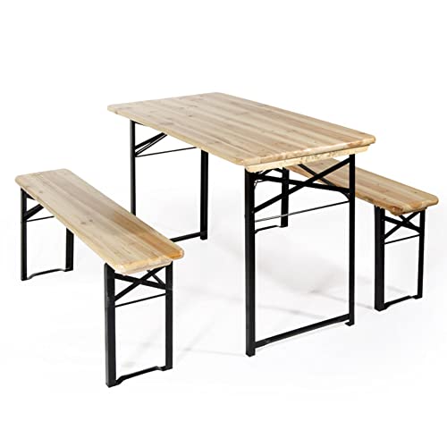Verdelook Set Birreria, 2 Panche E Tavolo In Legno Naturale, 80X200 Cm