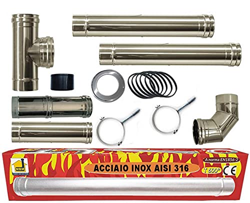 Kit Inox Tubi Canna Fumaria Stufa Pellet Dn 80 Tubo Acciaio 316 Regolabile 600 Ce Made In Italy Uni 1856-2