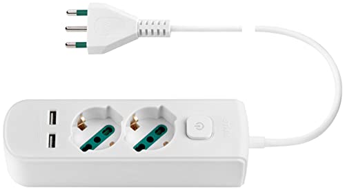 Vimar 0R00625.Cc.B Presa Multipla Con Interruttore E Cavo Da 1,5 M, 2 Uscite Sicury Universale E Spina Standard Italiano, 2 Uscite Usb A, Bianco