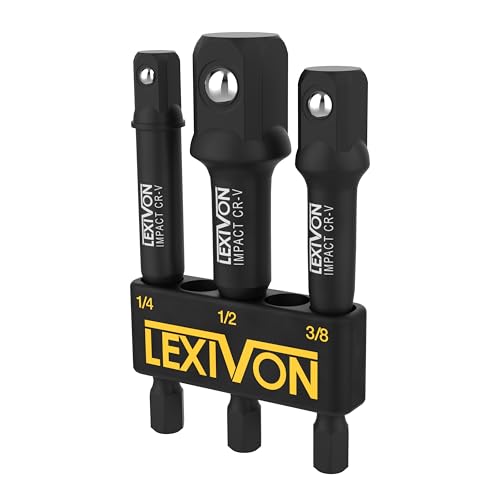 Lexivon Set Di Adattatori A Bussola | Attacco In 3-Prezzi Da 1/4", 3/8", 1/2" | Kit Punte Esagonali 7,5Cm | Inserti Avvitatore Professionali Impulsi C