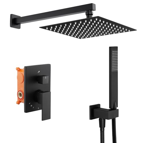 Kes Set Doccia Miscelatore A 3 Funzioni Sistema Doccia Quadrato Soffione Doccia Da 24,8 Cm Con Palmare Incluso Corpo Valvola Ruvida E Finiture Kit Doc