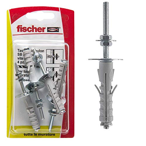 Fischer 4 Tasselli Sb 9 Con Barra Filettata, Universali Per Il Fissaggio Di Lampade, Specchi, Mobili Su Muro E Cemento, 504445