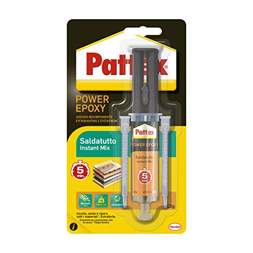 Pattex Power Epoxy Saldatutto Mix 5 Minuti, Forte Colla Epossidica Bicomponente A Elevata Tenuta Finale, Colla Multiuso Adatta Per Quasi Ogni Material