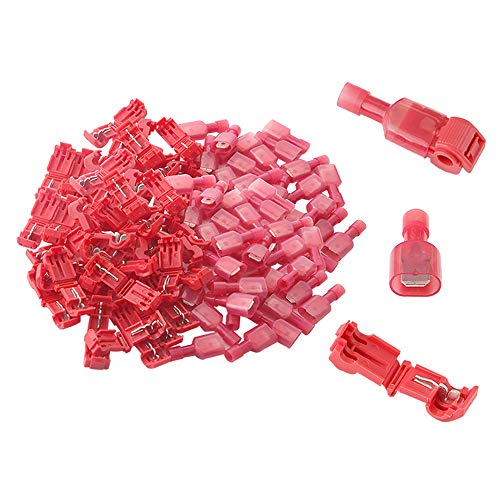 Aiqeer 100 Pezzi T-Tap Connettore Terminale, T-Tap Filo Elettrico Connettore, T-Tap Rapido Connettore E Isolato Maschio Spade Connettore Kit (Rosso /