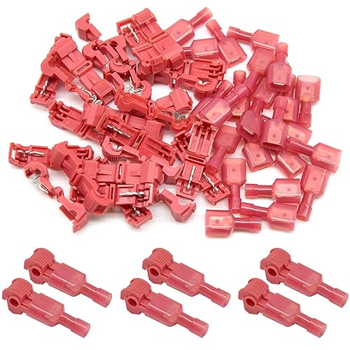 Ceeysee 60 Pezzi T-Tap Filo Connettori Elettrici T-Tap Morsetti Elettrici Rapidi Nylon Connettori Cavi Elettrici Kit – Per Cavi Da 0,5 – 1,0 Mm²(Rosso