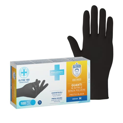 Bericah Dr. Protec,Protix Black, Guanti In Nitrile, Senza Polvere, Taglia M,100 Pezzi