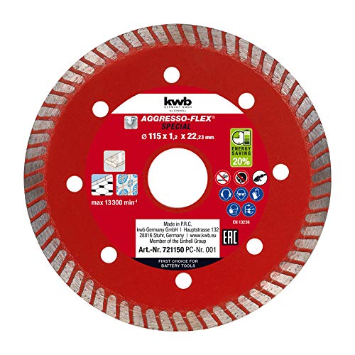 Kwb By Einhell Disco Da Taglio Diamantato Sottile Per Smerigliatrice Angolare (Ø 115 X 1,2 X 22,33 Mm, Aggresso-Flex Special, Max. 13300 Min-1, Extra