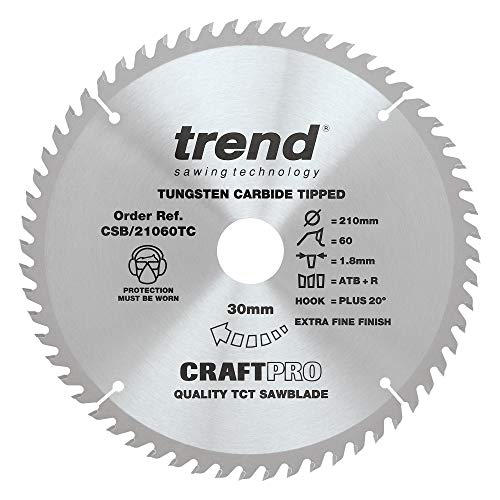 Trend Lama Per Sega Circolare Craftpro Thin Kerf Tct, Diametro 210 Mm X 60 Denti X Foro 30 Mm, Punta In Carburo Di Tungsteno, Csb/21060Tc
