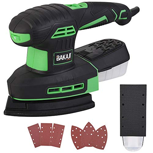 Bakaji Levigatrice Mouse Orbitale Di Precisione 2In1 Potenza 250W 12000 Rpm Con Doppia Piastra Triangolo E Rettangolare Aspiratore Integrato E Vaschet