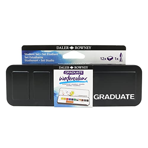 Graduate Watercolour, Astuccio In Cartone, Medio Godet, Set Studenteschi, 12 Colori Assortiti + 1 Pennello Acquarello Aquafine