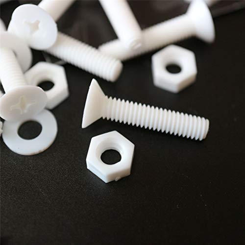 20 X Dadi E Bulloni Svasati A Croce Bianchi Polipropilene, Dadi E Bulloni Di Plastica, M4 X 20Mm, Rondelle, Resistente All'Acqua, Anti Corrosione, Res